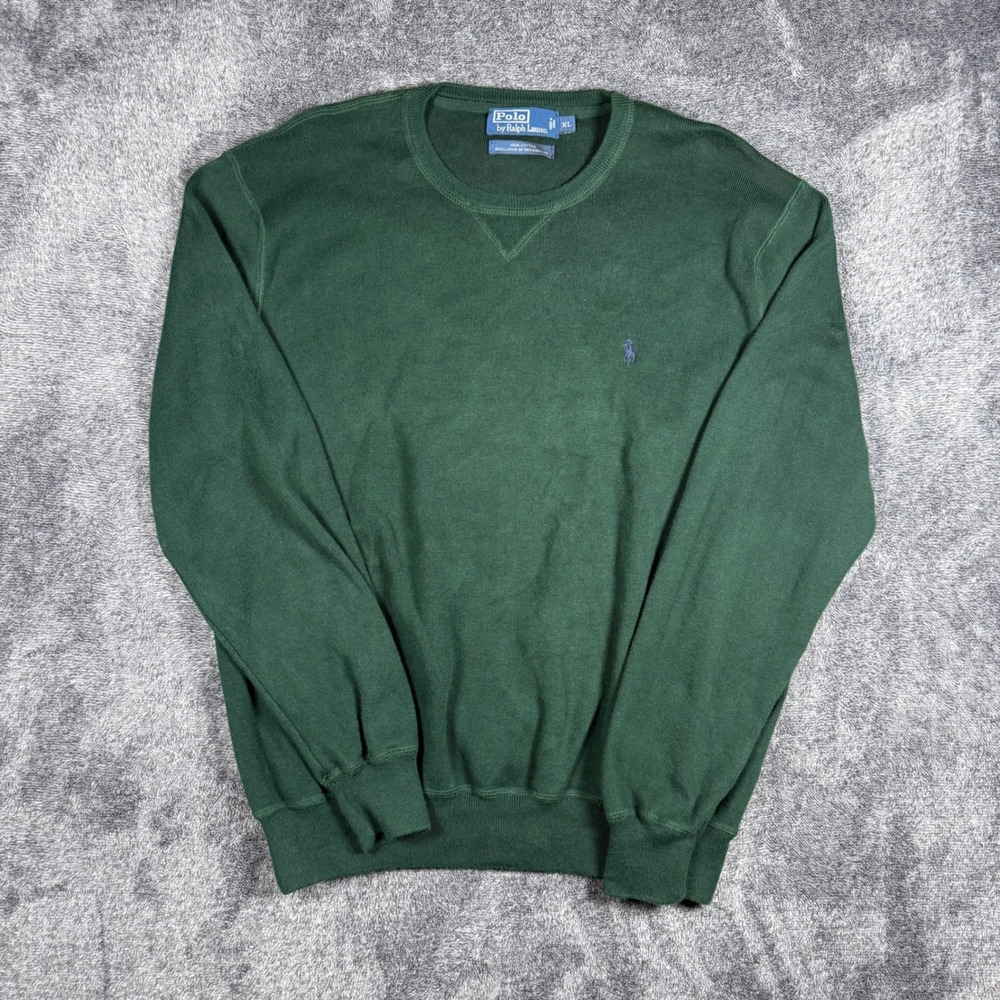 Polo Ralph Lauren Mens XL Green Ribbed Cotton Crewneck Sweatshirt Pony Logo